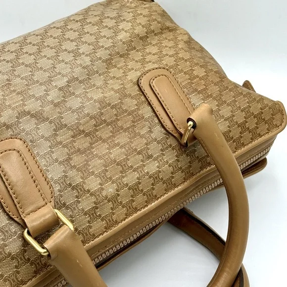 Celine Vintage Macadam Boston Bag Coated Canvas Leather Very Good Condition - Picture 9 of 16